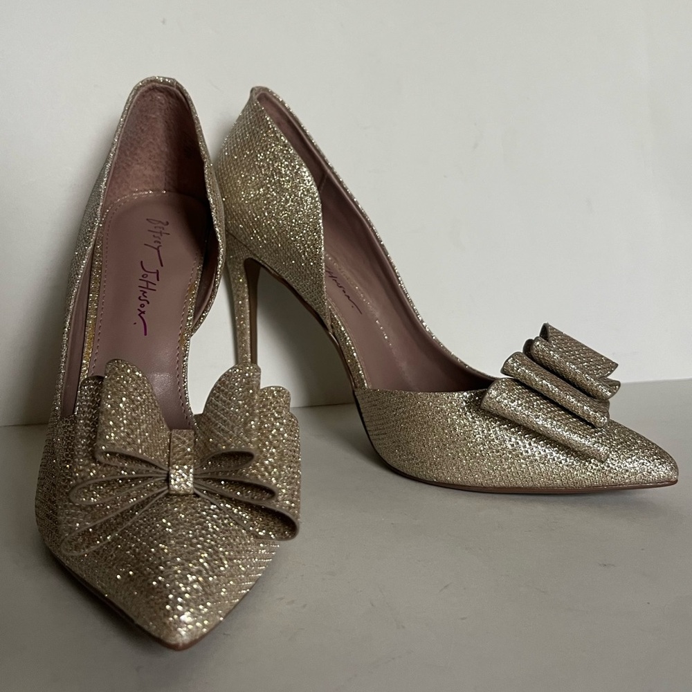 Betsey Johnson Gold Glitter Heels with Bow